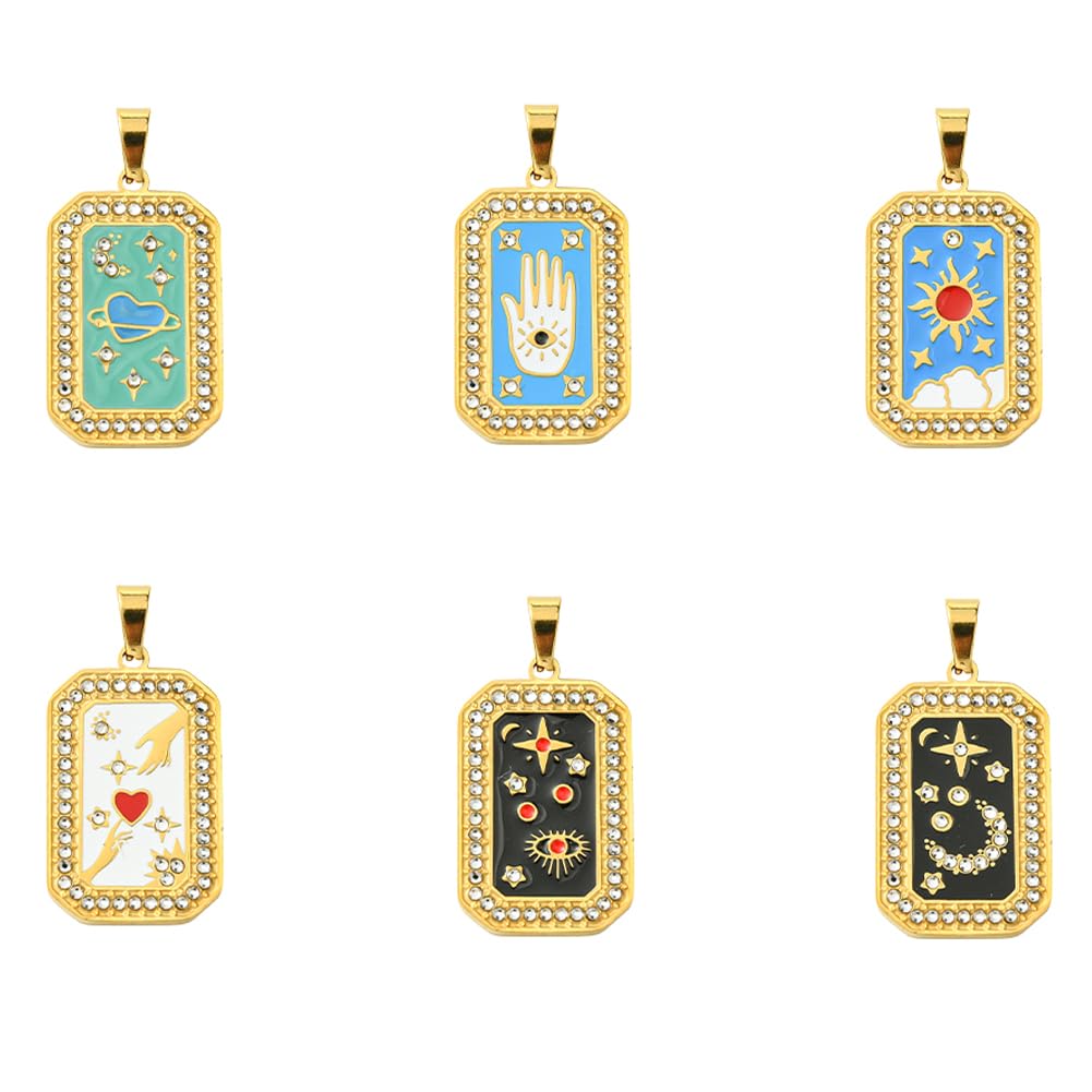 Pendentifs tarot en acier inoxydable dorés avec strass brillants pour bijoux durables