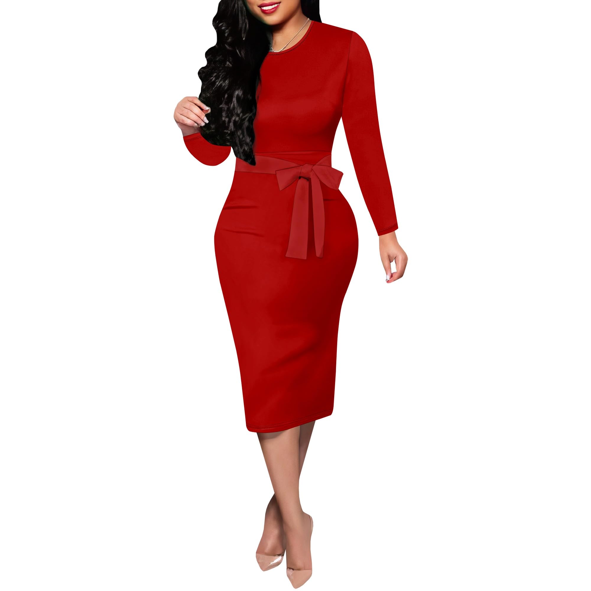 Women Midi Bodycon Dress Casual Cute Long Sleeve Wrap Ruched Floral Prints Pencil Party Work Office Dresses with