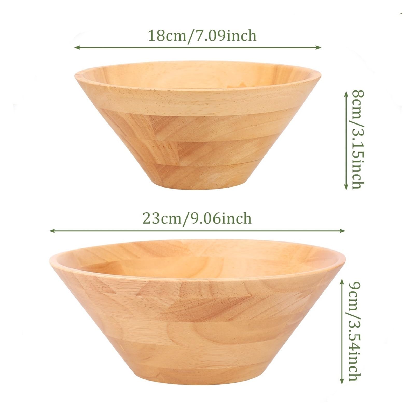 Ensaladera de Madera 2 Piezas: tazones Multiusos tamaño Mediano y Grande for Pan, Fideos, Pasta Frutas