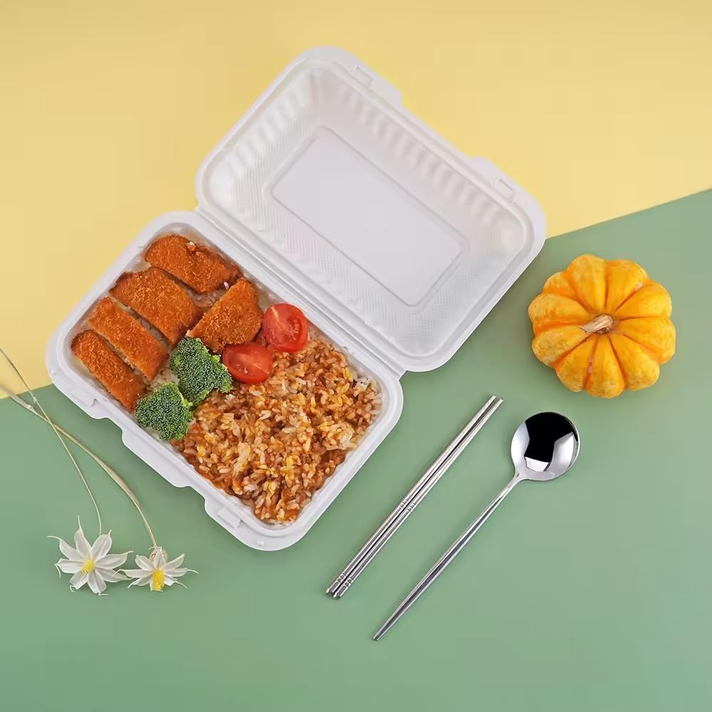 7"×7" 3-Compartment- 150 Pack Plastic Clamshell Take Out Food Containers Heavy-Duty Togo Disposable Lunch Box With Secure Snap Hinged Lid Meal Prep for Parties Restaurants