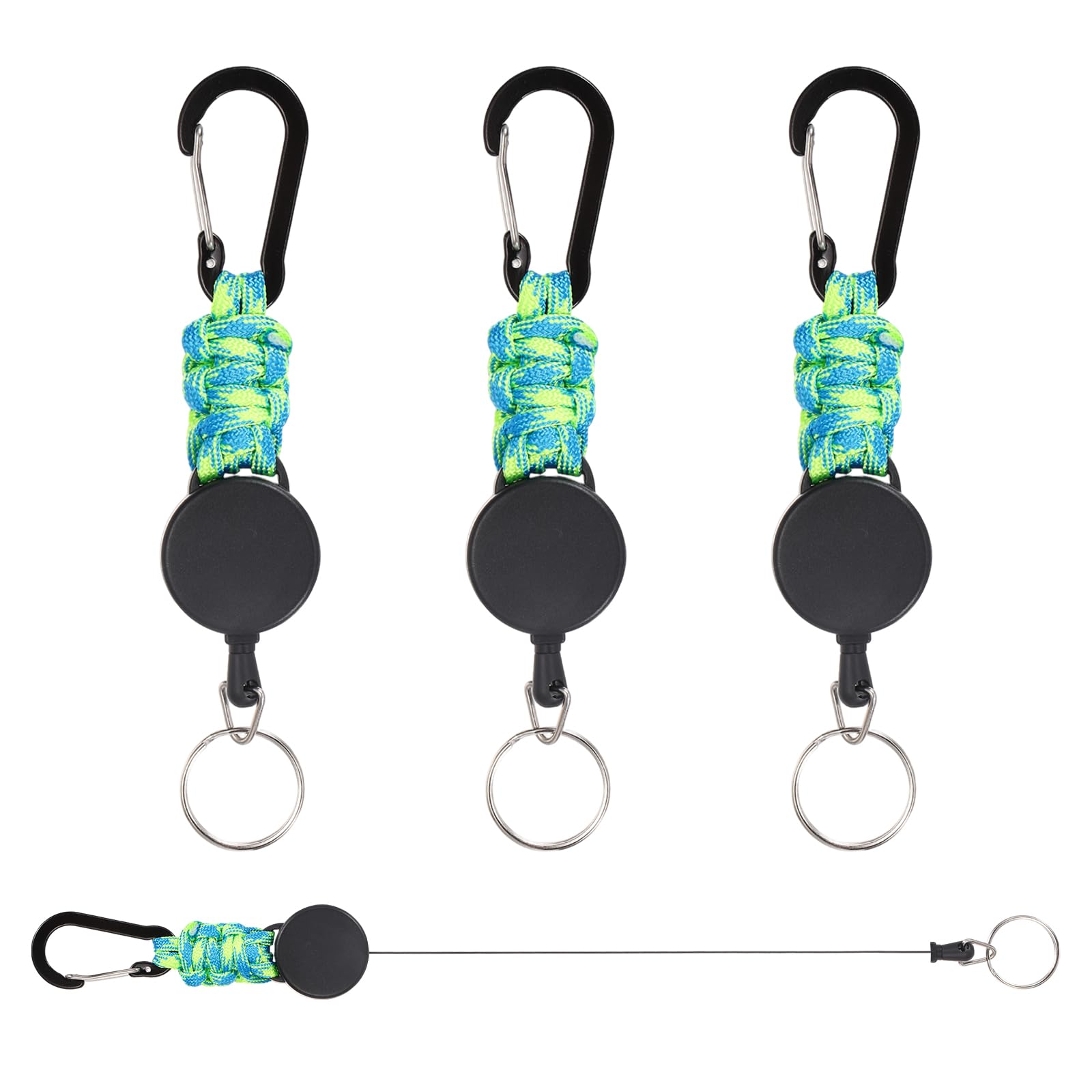 PATIKIL Retractable Keychain, 4 Pcs Heavy Duty Carabiners Badge Holder Reel ID Holder Clip Key Chain with 27" Steel Cord for Bags Keys Ring Cards Electronics, Olive Green