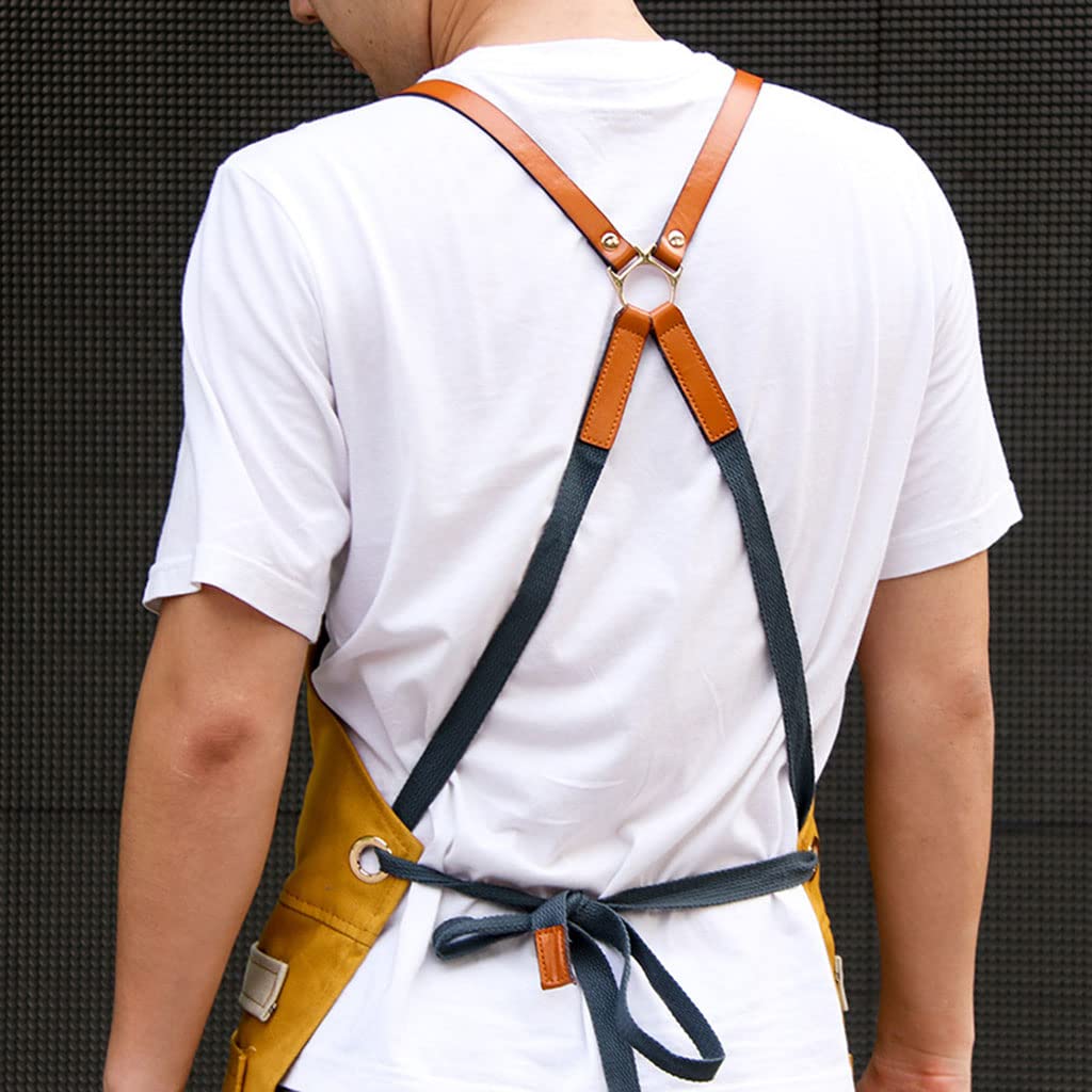 Delantal de Lona con Diseño de Tirantes Y Bolsillos Amplios para Chef Camarero Pintores Y Panaderos Función Antimancha Adecuado para Barbacoa, Negro, Individual