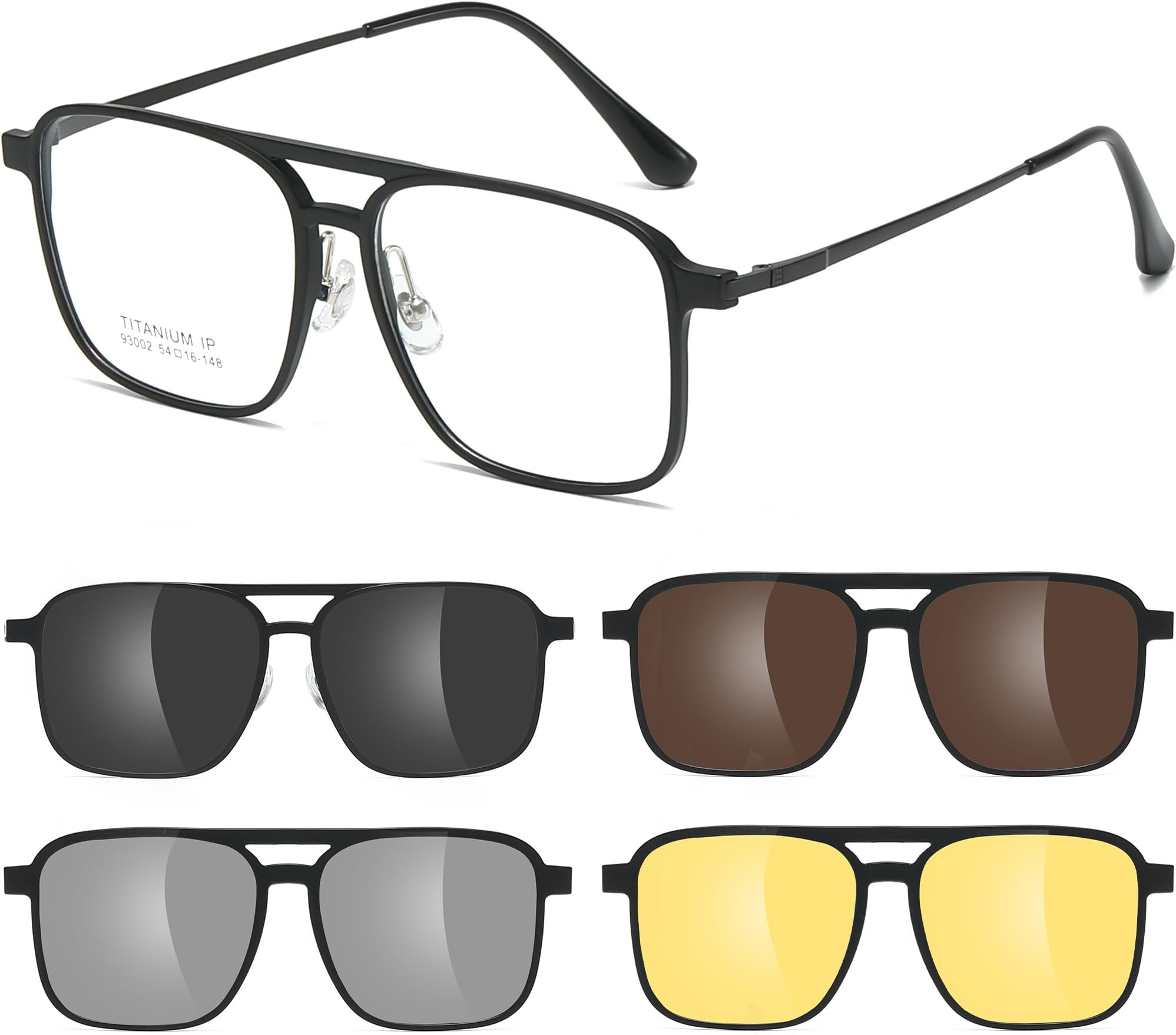 - Titanium Aviator Glasses Frame Men for Big Face Square Magnetic Sunglasses Eyeglasses With 4Pcs UV Polarized clip on