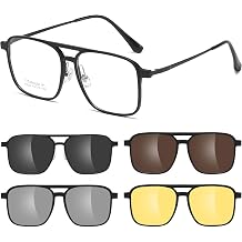 Titanium Aviator Glasses Frame Men for Big Face Square Magnetic Sunglasses Eyeglasses With 4Pcs UV Polarized clip on