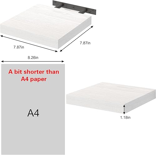 Miniatura 2 de Fixwal Estantes flotantes de 8 pulgadas para pared, pequeños estantes blancos para montar en la pared para baño, sala de estar, dormitorio,