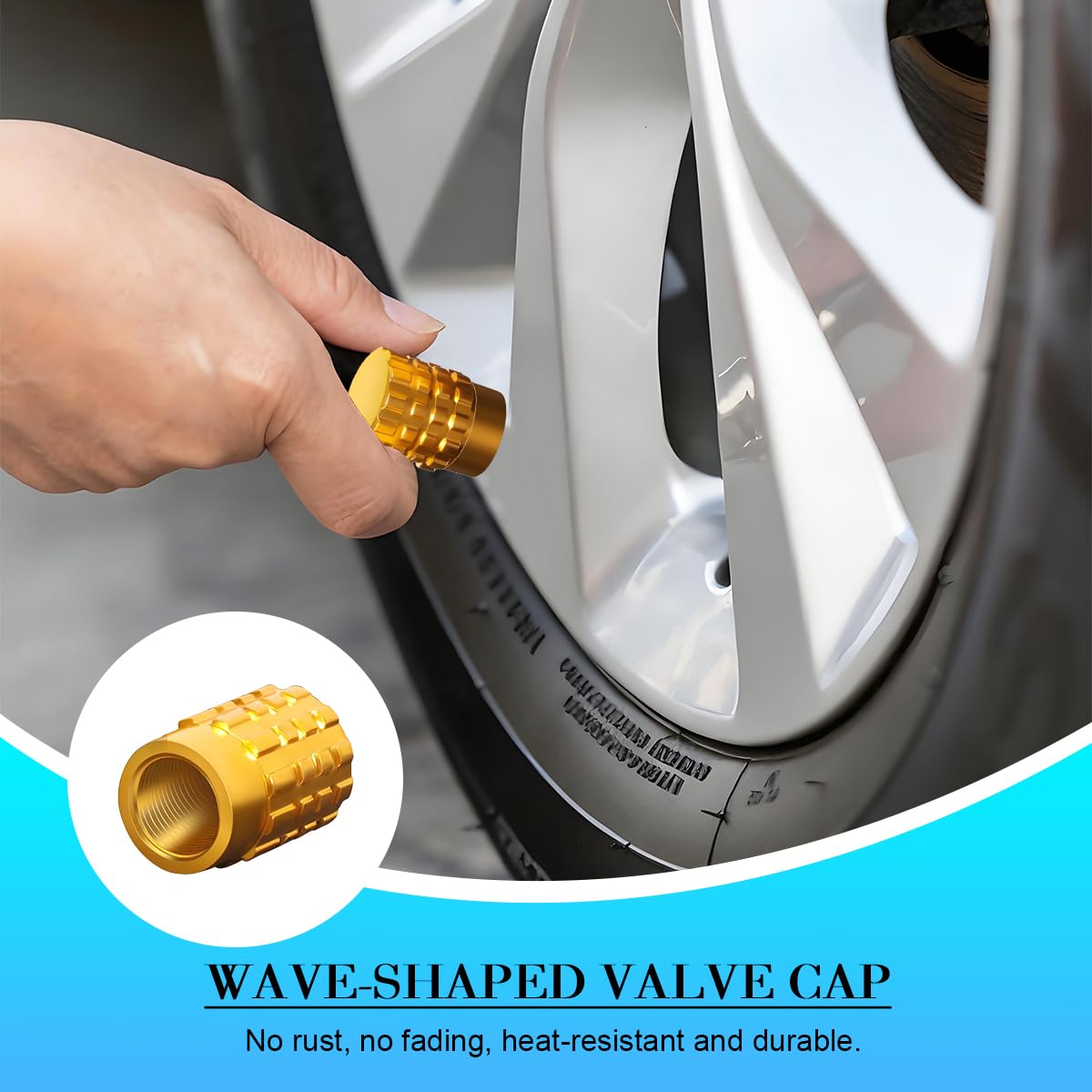 Ventilkappen für Autoreifen, Aluminiumlegierung, auslaufsicher, Fahrzeug-Luft-Radkappen, universal, für SUV, LKW, Motorrad, Goldfarben, 4 Stück
