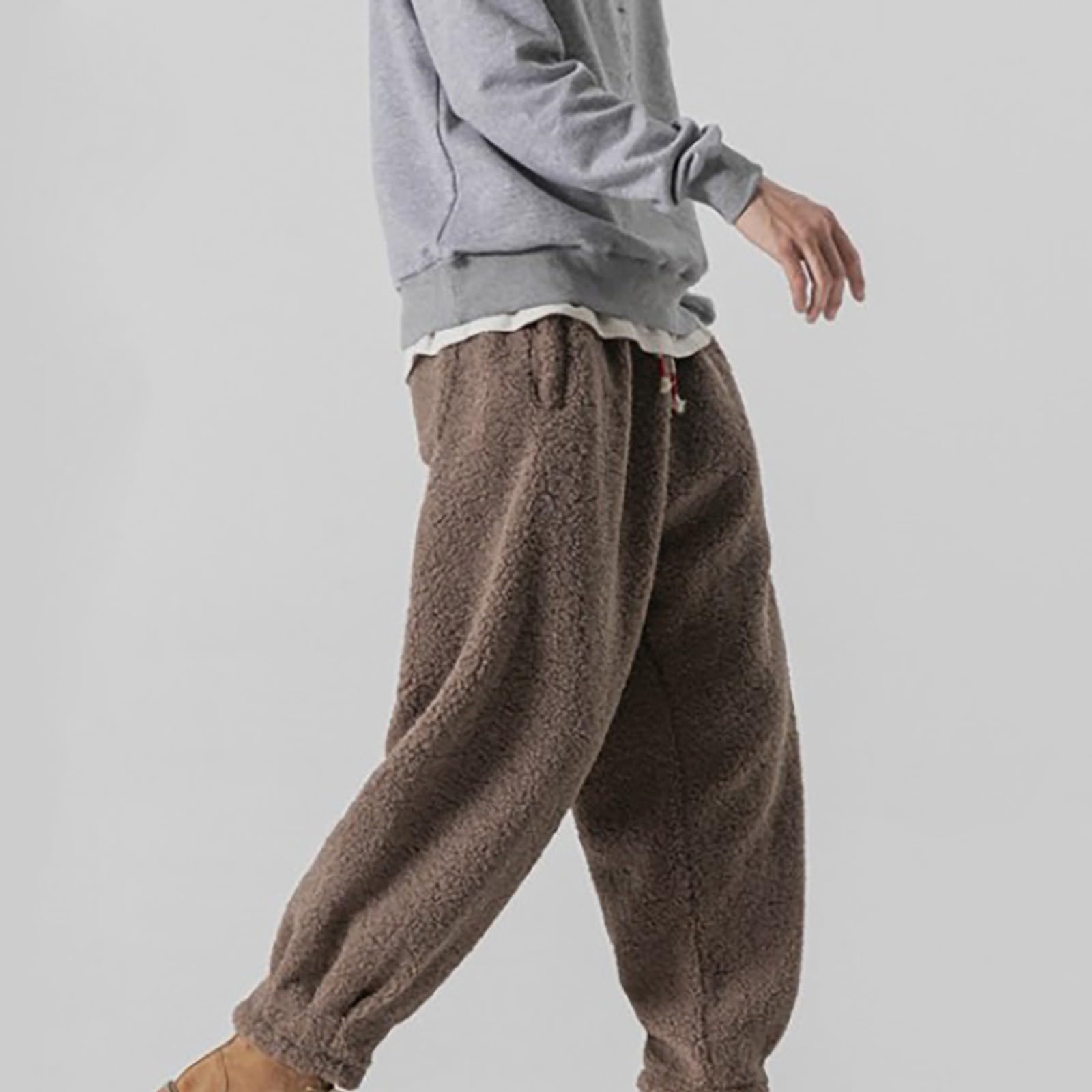 Generisch Pantaloni da jogging da uomo in pile, spessi, comodi, in tinta unita, con coulisse, leggeri, traspiranti, in peluche, per il tempo libero