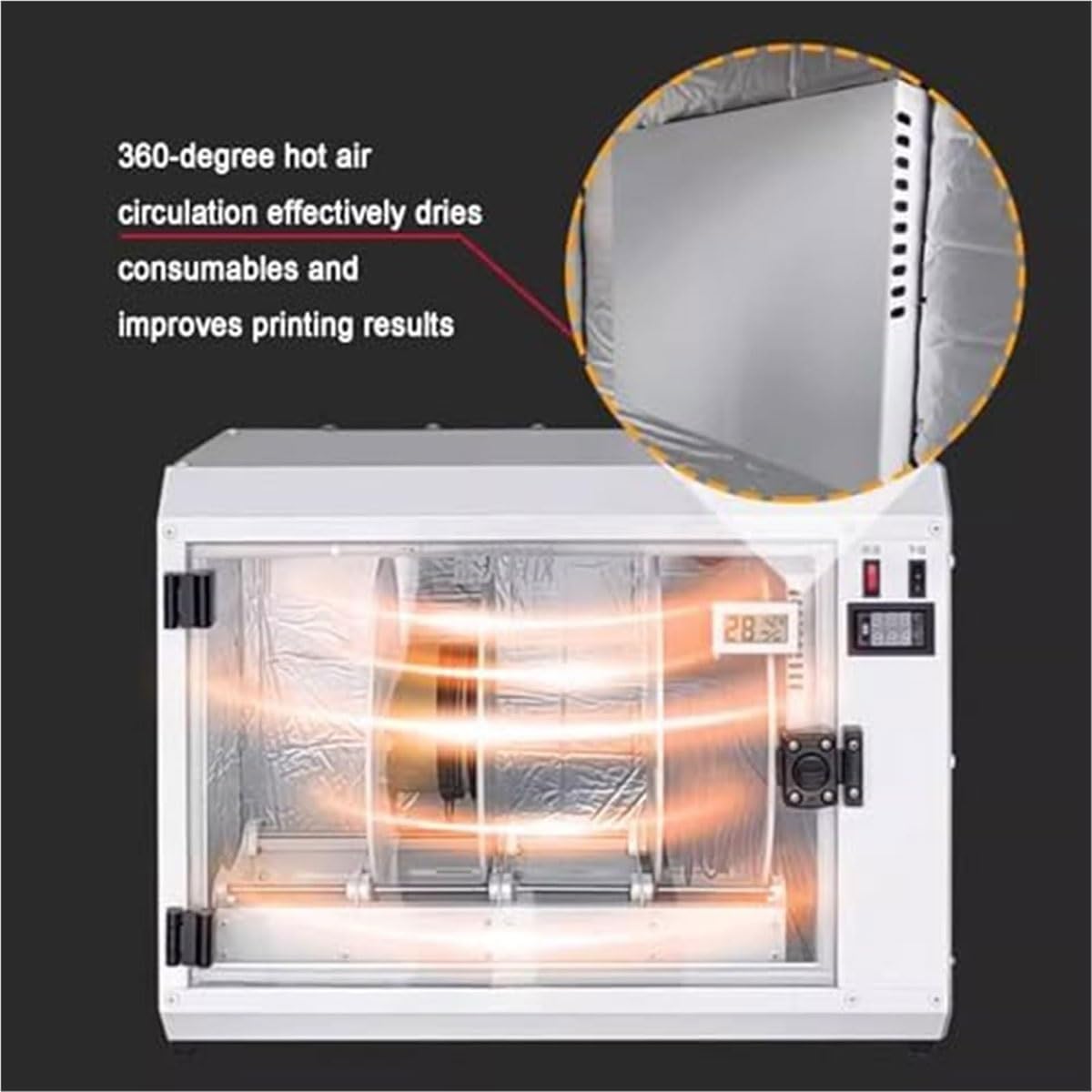 Suszarka do filamentów do drukarek 3D, suszarka do filamentów na 4 szpule z termometrem/higrometrem,regulacja temperatury w zakresie 0-70°C, do materiałów PLA PETG ABS o grubości 1,75 mm/2,85 mm