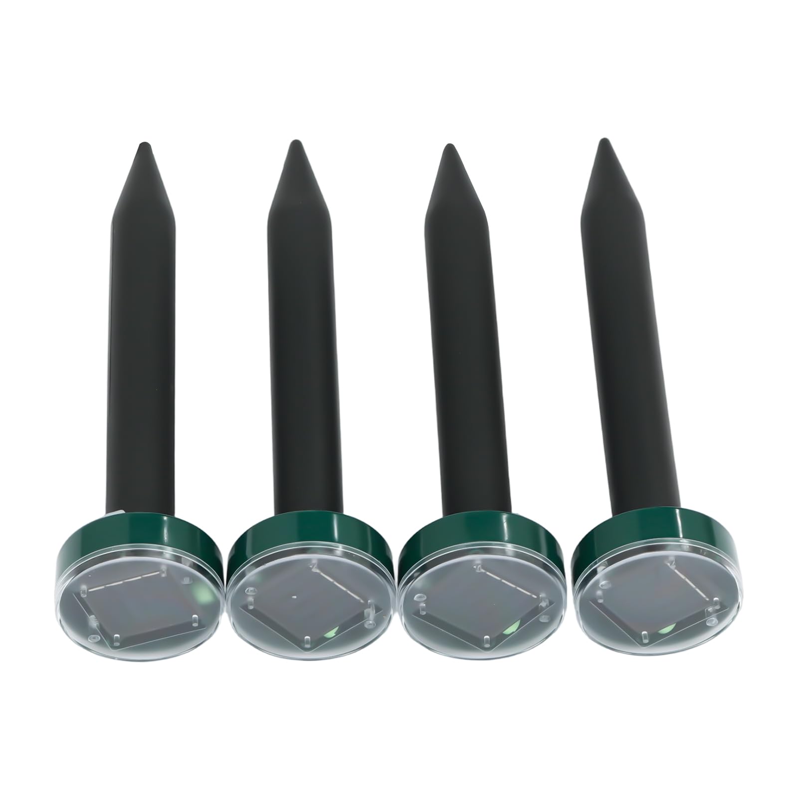 4 Pieces Ultrasonic Mole Repeller ABS Solar-Powered Outdoor Ultrasonic Rat Repeller, Green and Black, IP44 Waterproof, 400-1000Hz, for Gardens and Lawns, 5m² Coverage per Device