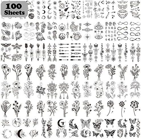 Cerlaza 100 Sheets Temporary Tattoos for Women Girls, 420 Mixed Styles Fake Tattoo Stickers that Look Real and Last Long, Realistic Henna Tattoo for Body Art Sticker