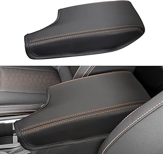 INTGET Car Center Console Armrest Cover for Subaru Crosstrek Accessories 2018 2019 2020 2021 2022 2023 Impreza 2017-2023 Leather Arm Rest Box Lid Middle Console Cover Seat Protector(Orange Stitches)
