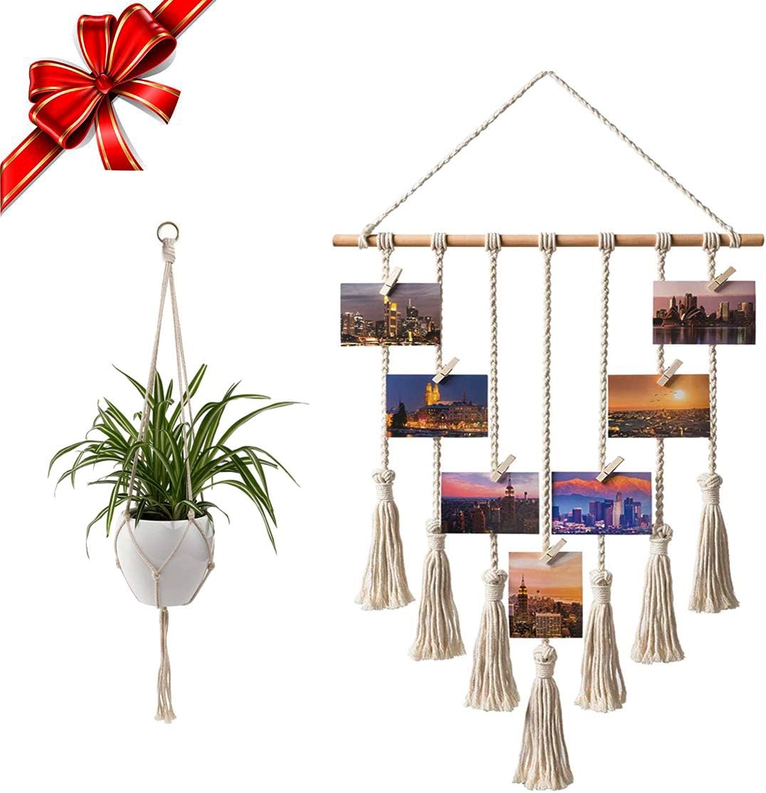 Macrame Wall Hanging,Macrame Photo Display Hanging Picture Hanger Wall Hanging ,100% Natual Cotton Macrame Cord Handmade Wall Hanging Decor, Boho Wall Decor Macrame Wall Hanging Tapestry