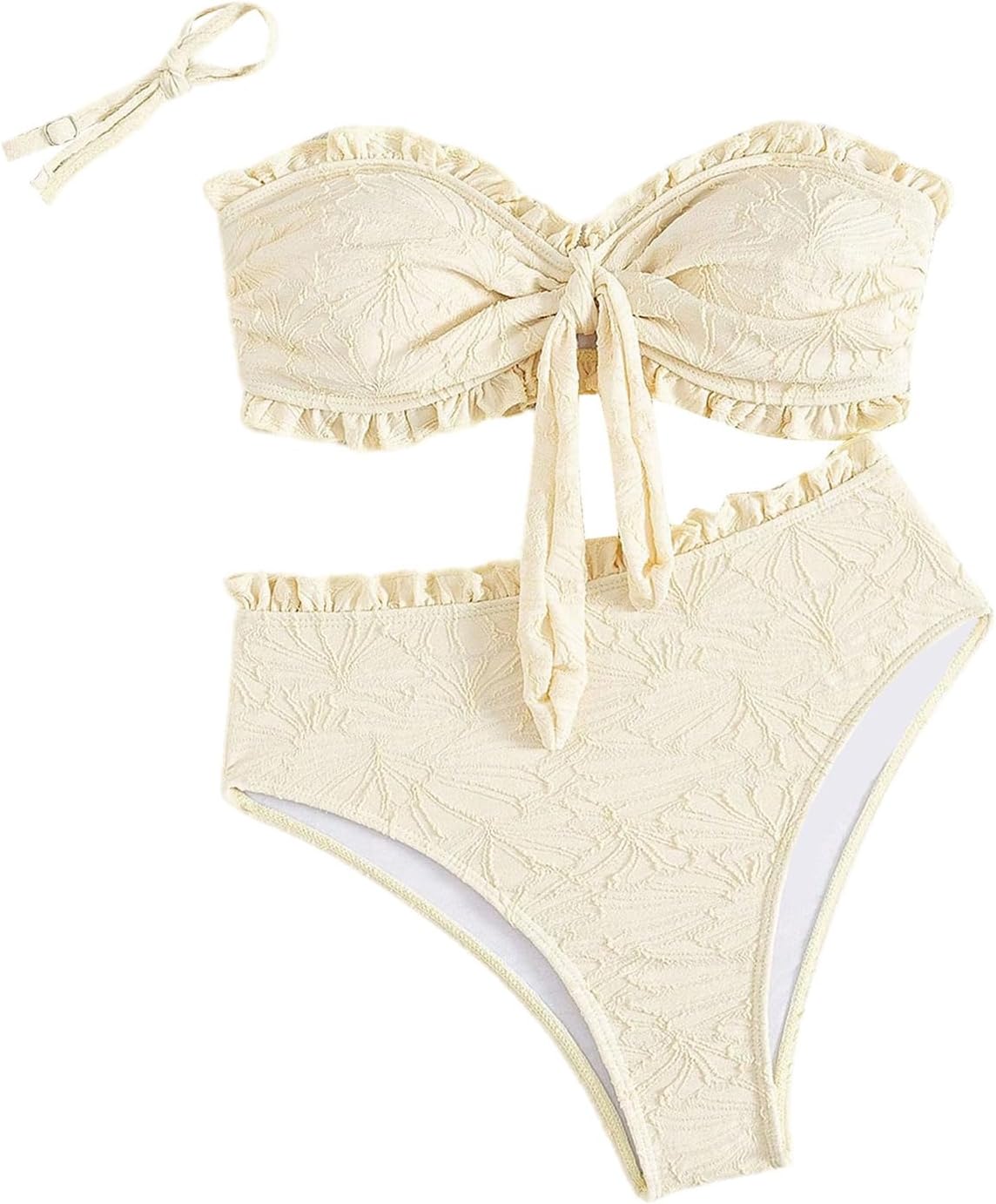SOLY HUX Women's Tie Knot Strapless Bandeau Swimsuit Frill Trim High Waisted Bikini Sets Two Piece Bathing Suit