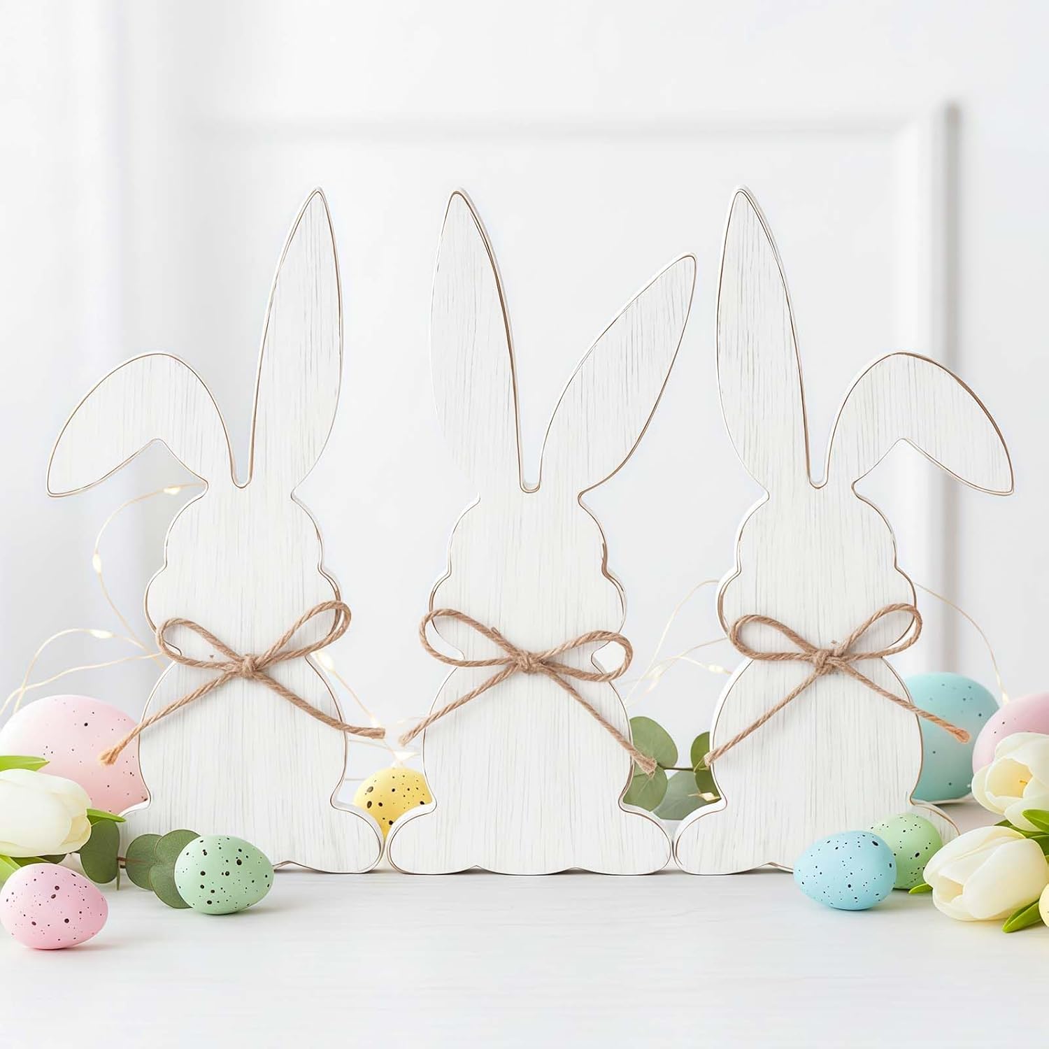 Yousoontic 3 Pcs Wooden Easter Bunny Egg Decoration for Home Neutral Rustic Farmhouse Rabbit Decoration Wooden Table Signs Retro Easter Tiered Tray Decor for Home Dining Room Decor(Bunny) - Image 6