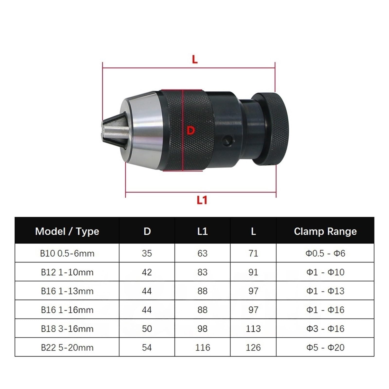 Mandril de autoapriete automático B10 B12 B16 B18 B22 C6 8 10 12 16 Morse MT1/MT2/3/4 vástago cónico biela Universal(B16 1-13mm)