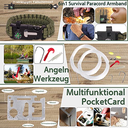 Survival Kit , Outdoor Survival Kit, Militär Notfall Ausrüstung und Überlebensausrüstung, Survival Ausrüstung für Outdoor Camping Bushcraft Wandern Jagd,Geschenke für Männer