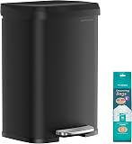 SONGMICS Poubelle de Cuisine, 50L, Poubelle à Pédale en Métal avec Couvercle, Grande et Haute, Noir LTB530B5002 - 1