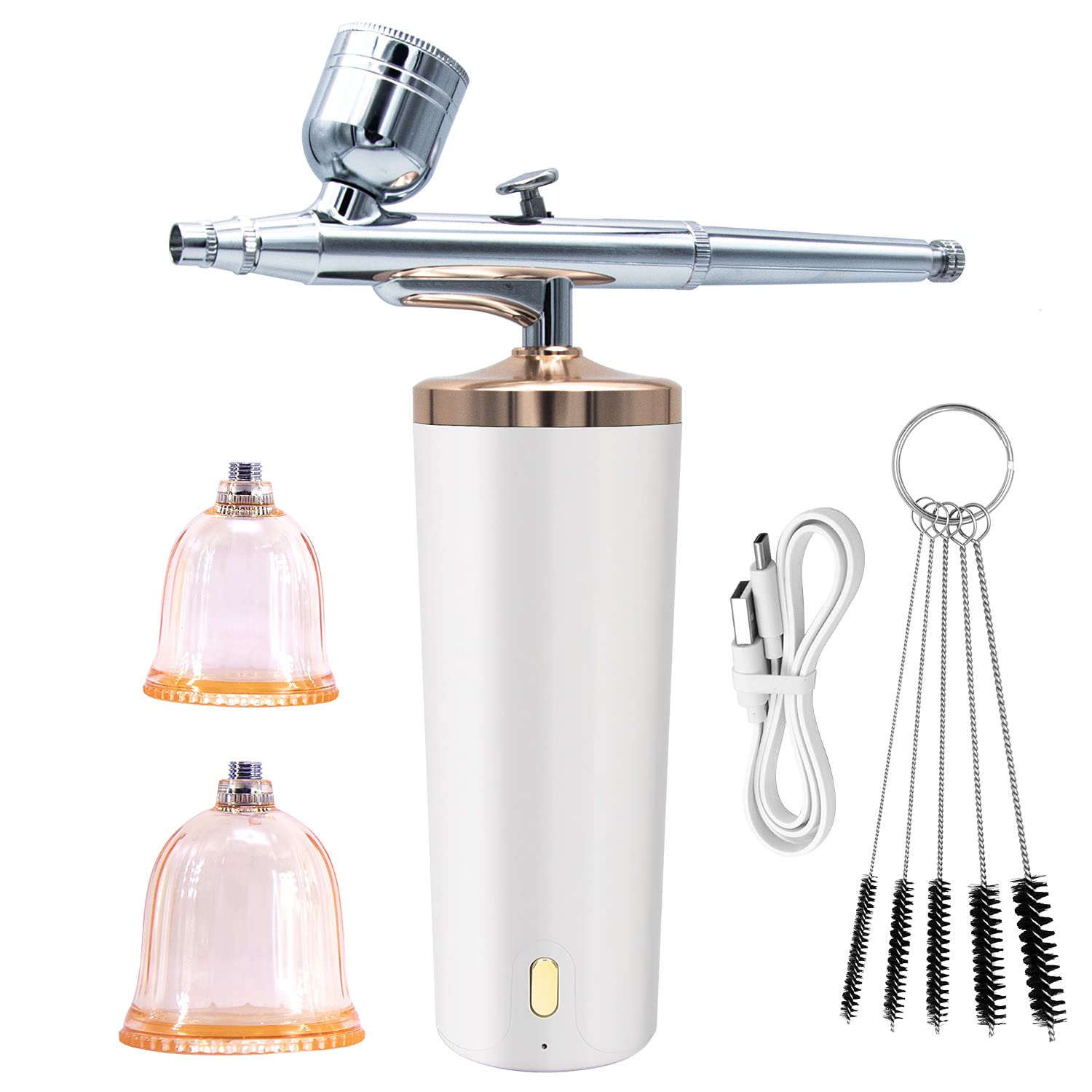 Mini Airbrush kit with Air Compressor, Spray Gun Kit, 3 Stages, Cordless Portable Handheld, Rechargeable, for Make Up, Cake Decor, Model Spraying, Coloring, Nail Art, Manicure, Tattoo, White