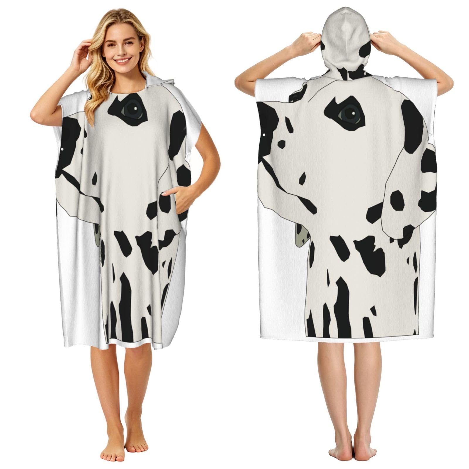 Poncho capuche microfibre dalmatien surf natation homme femme léger