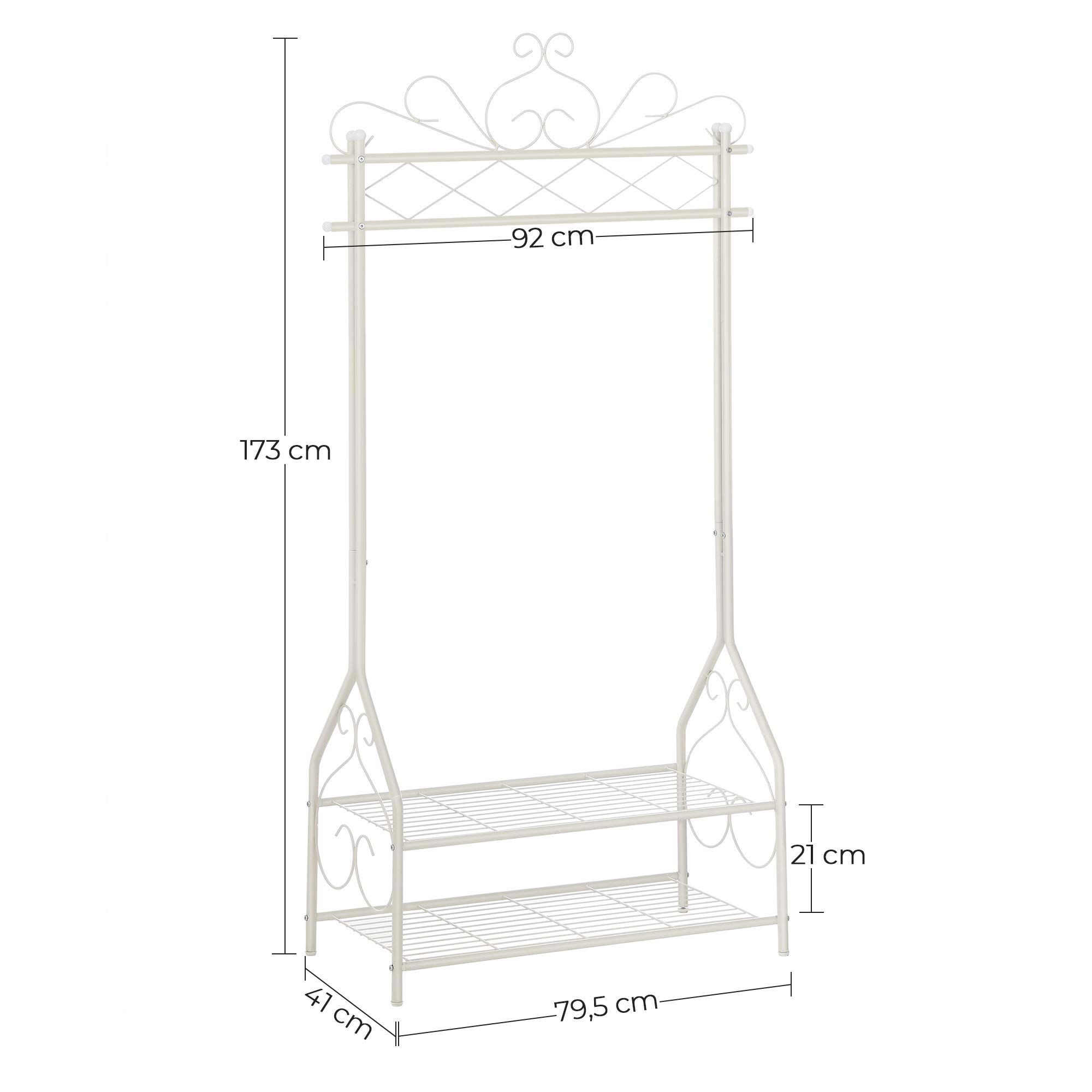 Songmics Wieszak, Metal, Kremowy/Biały, 92 x 173 x 41 cm