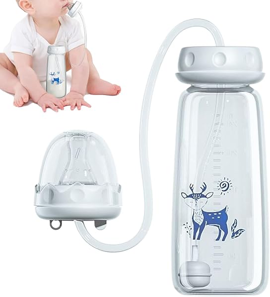 Hands Free Bottle, 240ml Anti Colic Bottles Holder Hands Free, Silicone Leakproof with Nipple Straw, Adjustable Fast Flow Milk Nursing Bottle, for Newborns - 1