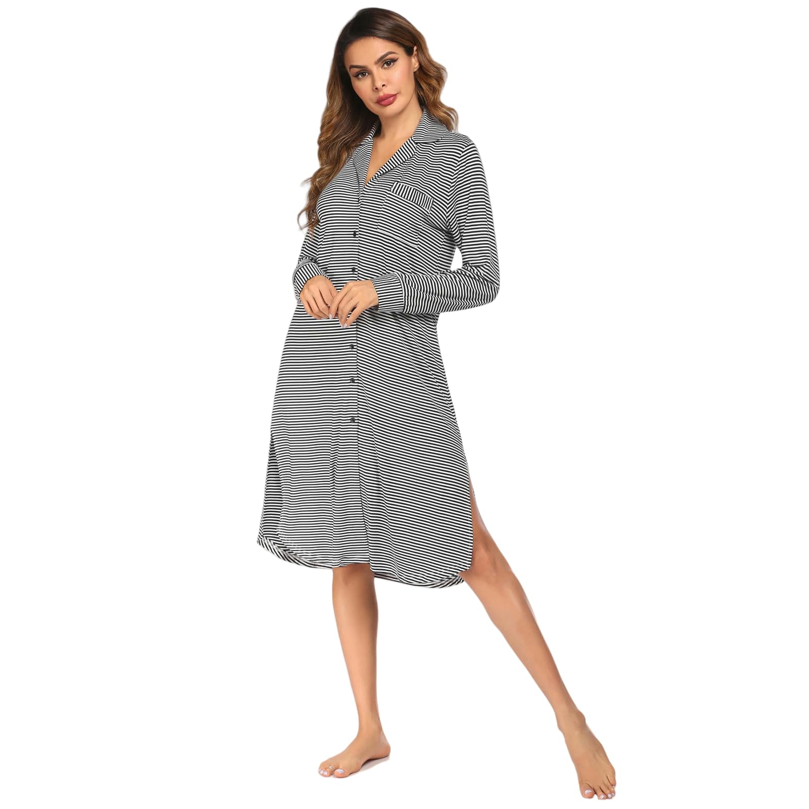 Pigiami da Donna Pigiama da Donna Abbigliamento da Casa da Donna Pigiama Manica Lunga Stampato Bottoni Cardigan Casa Camicia da Notte Donna-b-XL