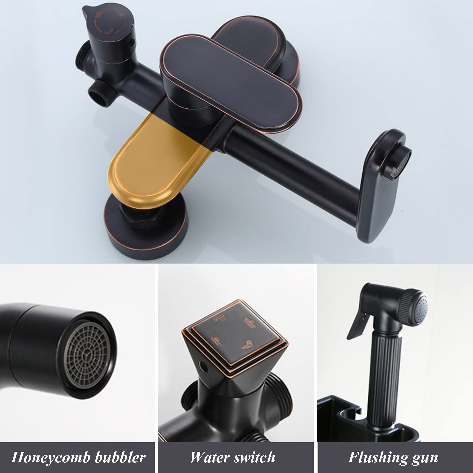 Cabezal de ducha, cabezal de ducha de lluvia de alta presión de 8 pulgadas/cabezal de ducha de mano con brazo de extensión, cabezal de ducha antifugas con soporte y manguera, color negro
