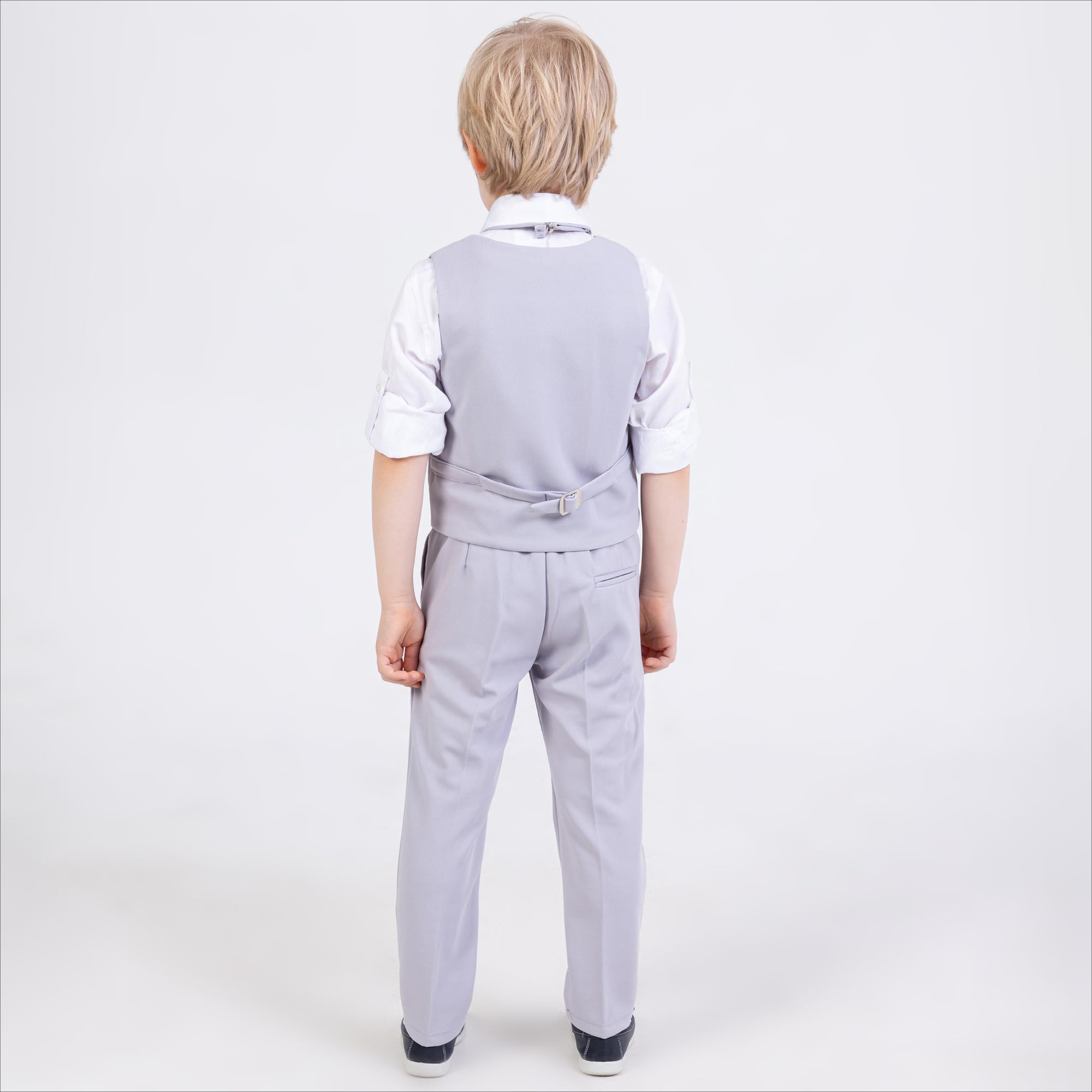 Gilet per ragazzi | Set di 4 pezzi camicia, pantaloni, gilet e papillon | Abbigliamento formale e per feste per ragazzi di età compresa tra 1 e 13 anni