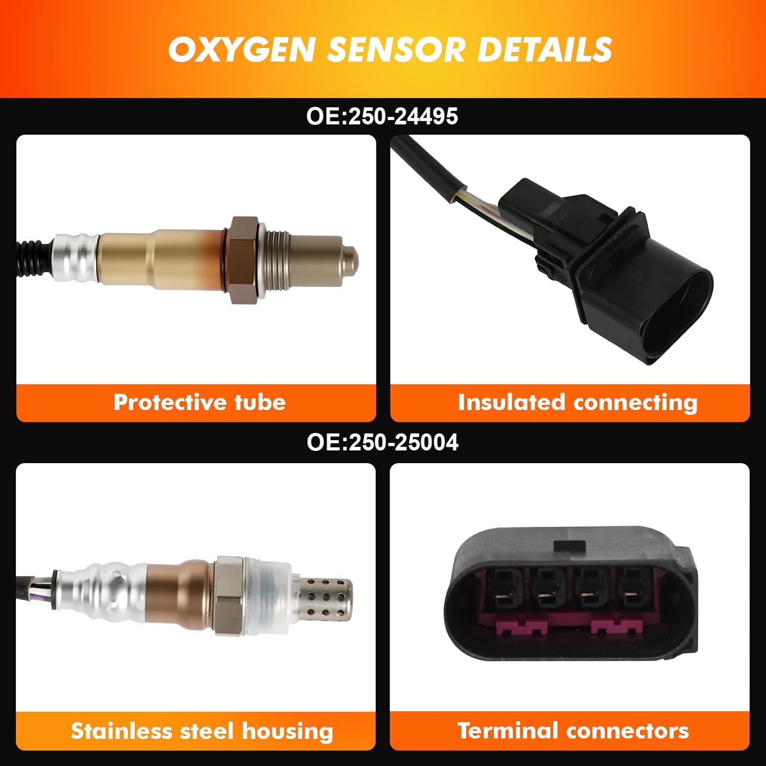 2001-2006 O2 Oxygen Sensor Upstream 250-24495 Downstream 250-25004 Compatible for VW Beetle 2001-2005, Golf 2001-2006, Jetta 2001-2005, 2.0L L4, Replaces 06B906265D, 0258007090, 11787515827