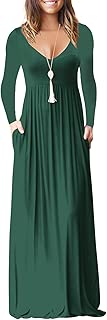 MELANSAY Maxi Dress for Women, Deep V Neck Womens Long Sleeve Loose Plain Long Maxi Casual Dresses Pockets
