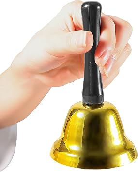 HXMJIED Metal Hand Bell Gold,Santa Claus Jingle Hand Held Bell for Christmas,Tea Bell Dinner Hand Bell Ring,Hand held Loud Call Service Bell Alarm,Hand Held Bell for Service Counter Reception Dinner