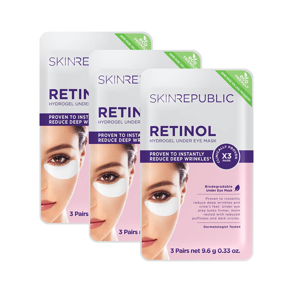 Skin Republic Retinol Infused Hydrogel Under Eye Patch | Reduces Deep Wrinkles & Undereye Lines | Reduces Dark Circles | Made in Korea| Pack of 3 (9 Pairs Eye Patches)