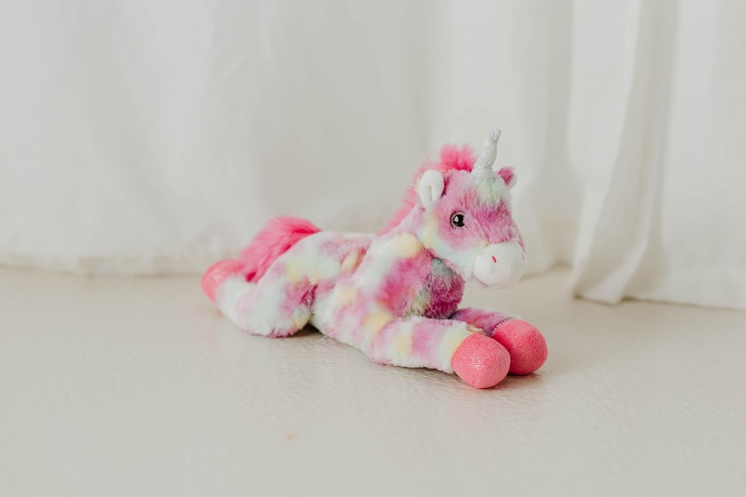 The Petting Zoo 13" Pastel Tie Dye Rainbow Unicorn with Silver Sparkly Horn - Image 6