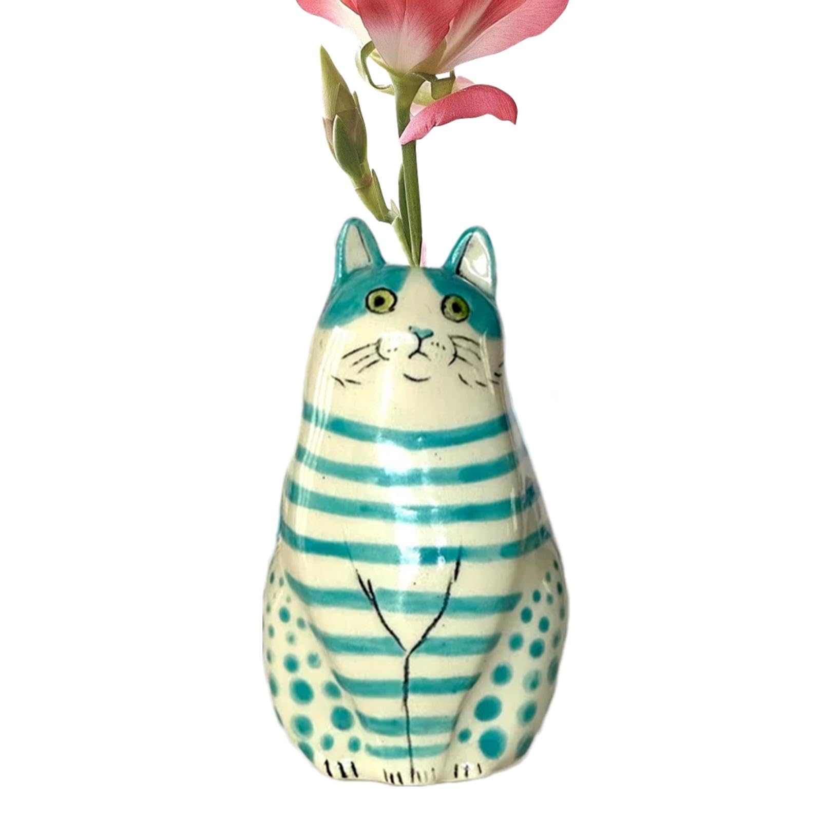 Amazon.co.jp: 水玉猫型花瓶、ドットパターン樹脂猫花瓶、猫好きのため