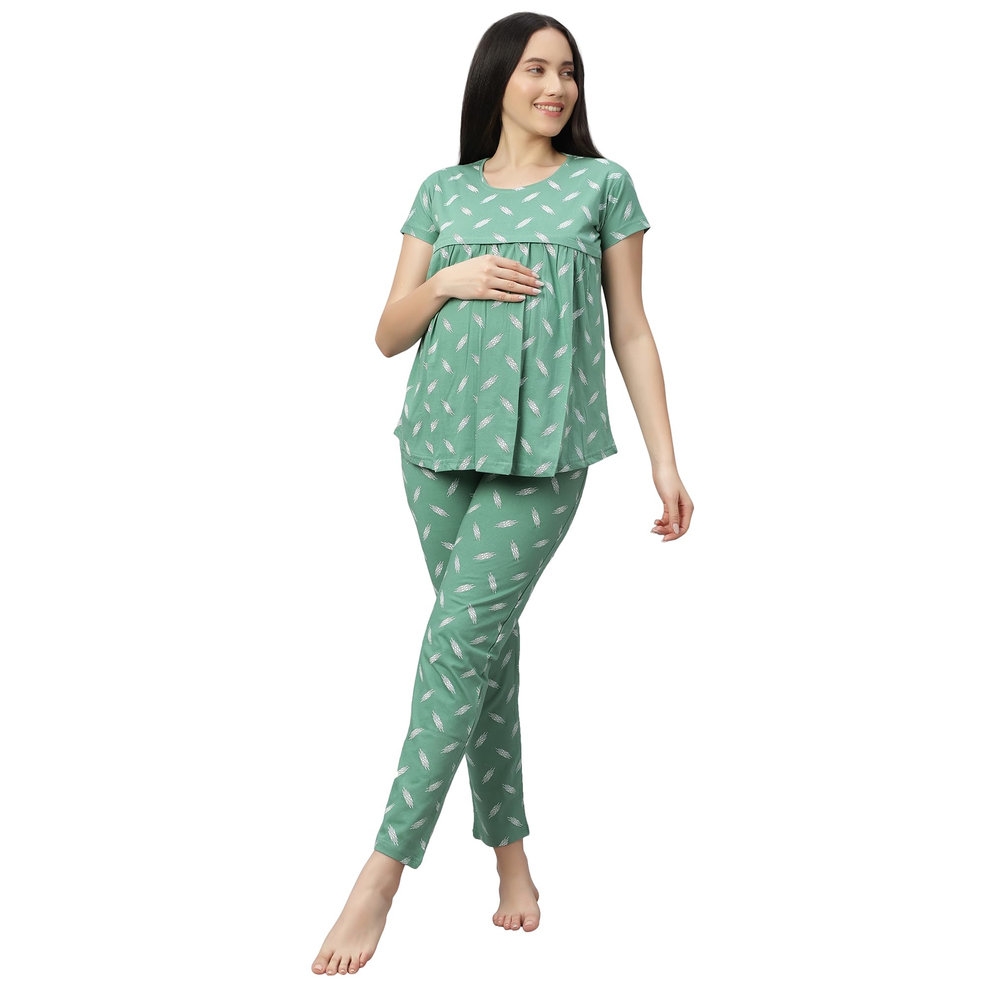 Women's Cotton Printed Maternity Night Suit | Comfortable Feeding Night Dress | Soft & Breathable Nursing Pajama Set-image-17
