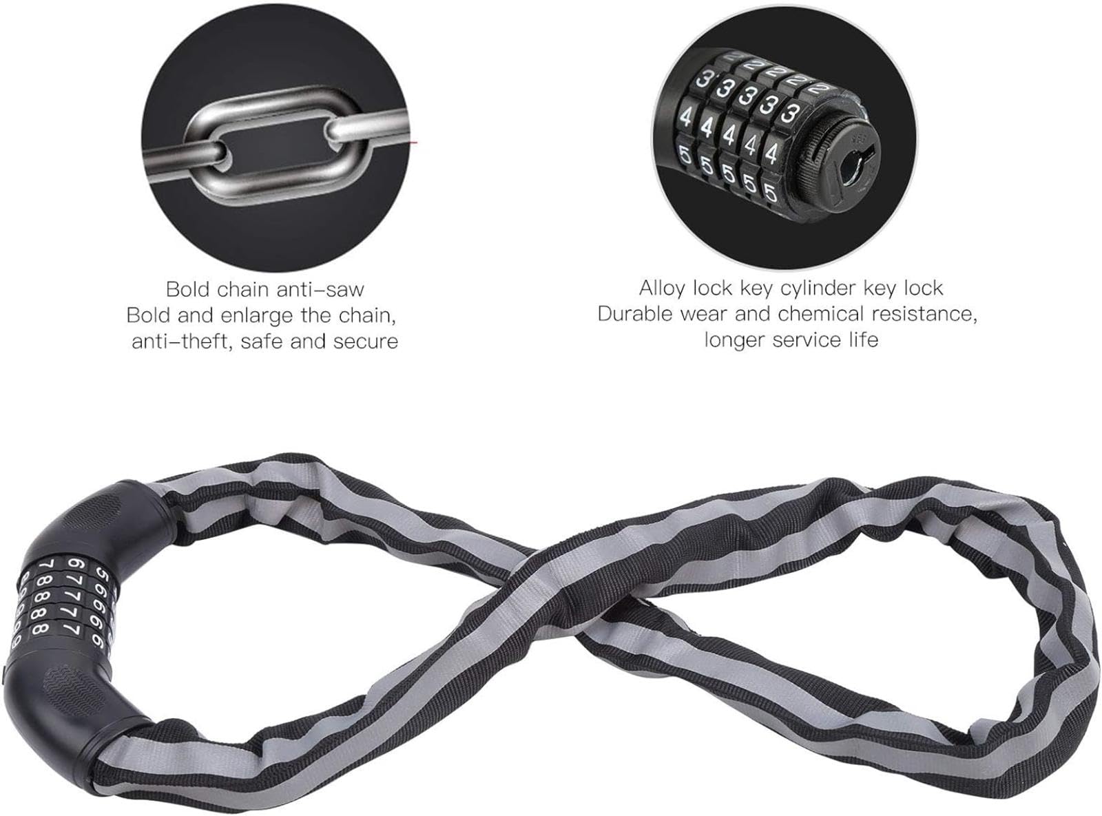 Lucchetto a Catena per Bici, Lucchetto a Catena per Bicicletta Antifurto Resistente con Combinazione a 5 Cifre, Lucchetti per Bici Ripristinabili di Sicurezza Lunghi da 38,2" per Bici