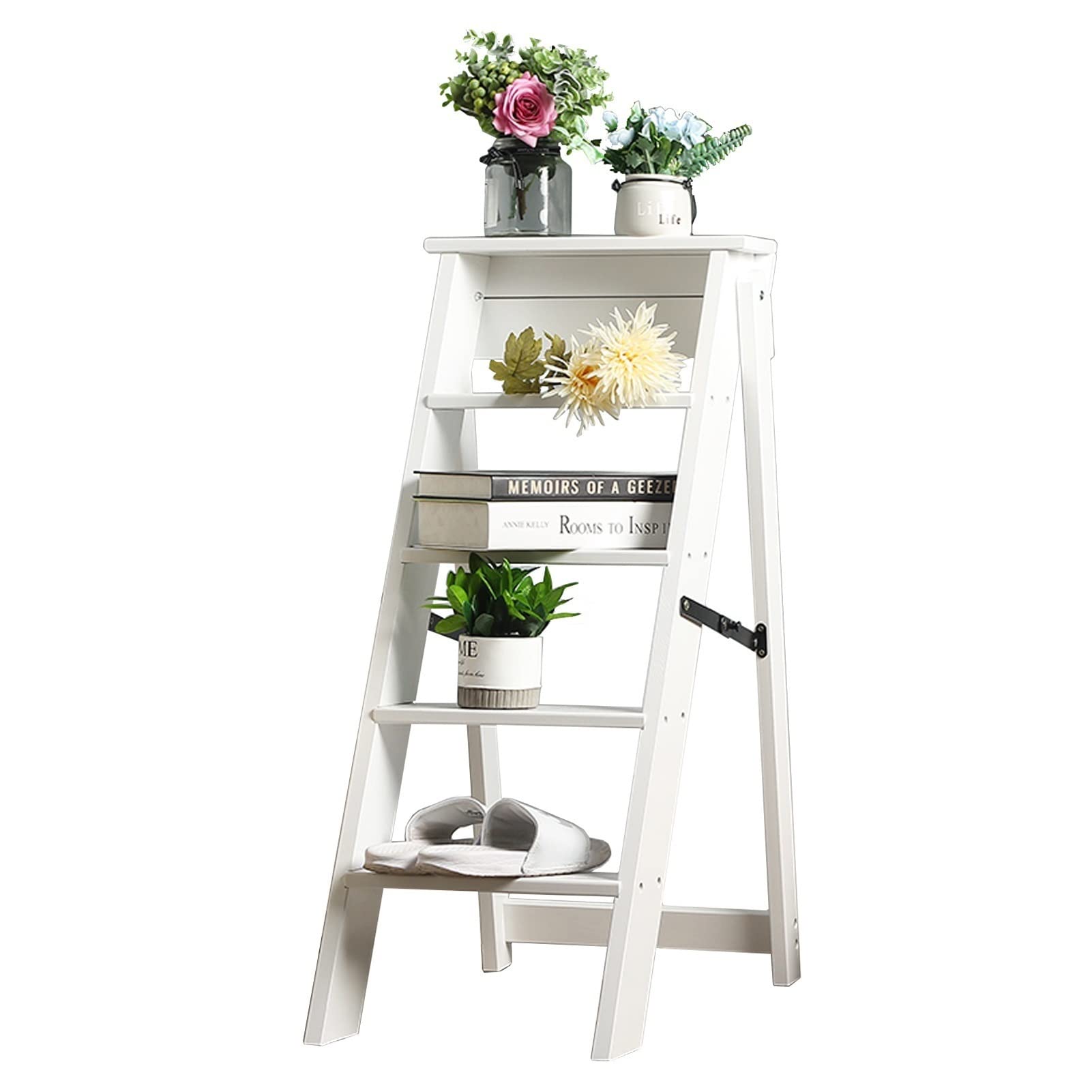 Escabeau en bois blanc pliable 5 marches pour éviter les chutes en cuisine
