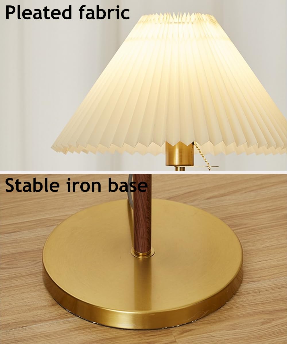 Lampa podłogowa z tkaniny w stylu połowy wieku, 150 cm, z żelaznego słojów drewna, ze złotą podstawą, zmienna intensywność E26, idealna do salonu, sypialni, biura lub willi.