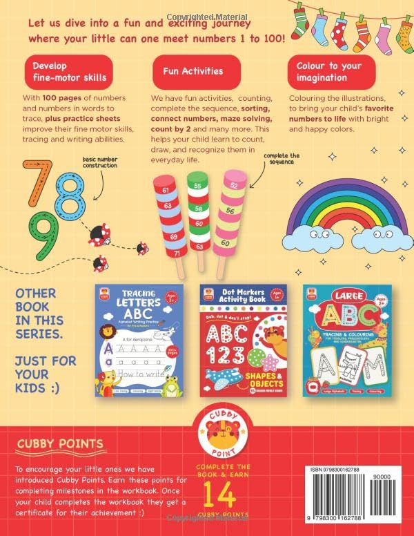 Tracing Numbers 1-100 for Preschoolers: Colouring, Counting, Tracing, and Sequencing Numbers from 1-100 for Preschoolers, Kindergarten Kids, and Toddlers (Cubby Tubby) - Image 2