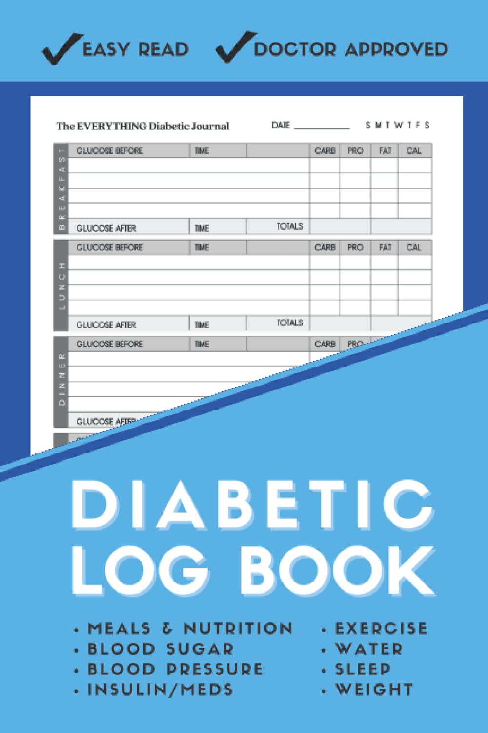 Small Diabetic Blood Sugar Log Book & Food Journal: Complete Diabetes Logbook Including Trackers for Nutrition, Exercise & Activity, Sleep, Water Intake, Insulin & Med Recording