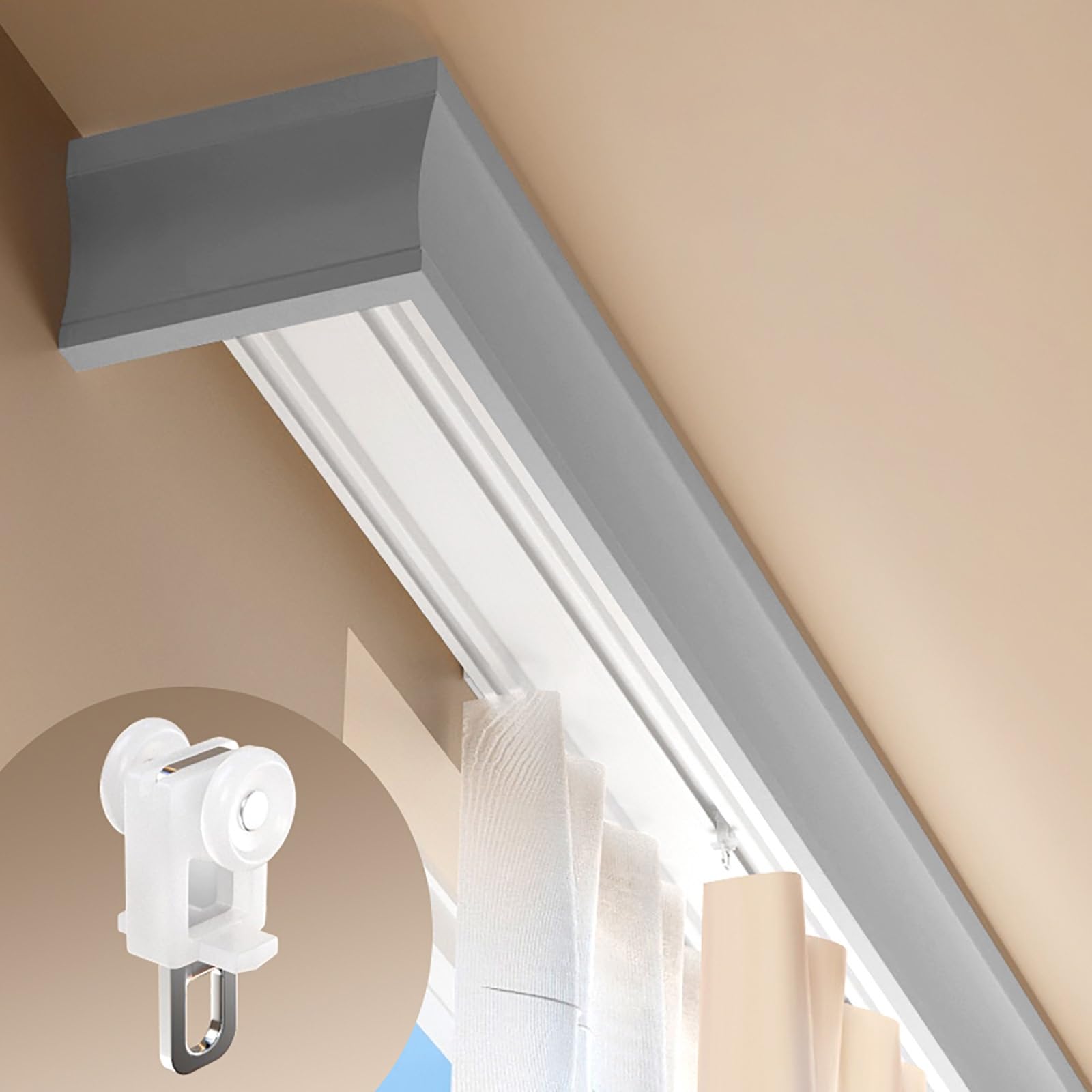 GTHTUHFD Heavy-Duty Double Row Ceiling Curtain Track System With Silent Pulley Easy Install Aluminum Alloy Curtain Rails For Bedroom Living Room Room Divider,Grey-2.3m(7.5ft)