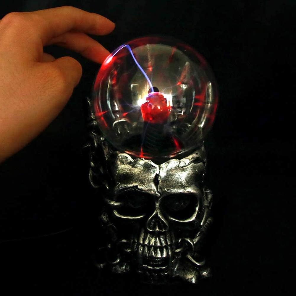 Retro Skull Head Table Lamp 3D Print Touch Sensitive Glass Night Light Vintage Skeleton Resin Crafts Creative Desktop Ornaments Halloween Festival Party Props (C)