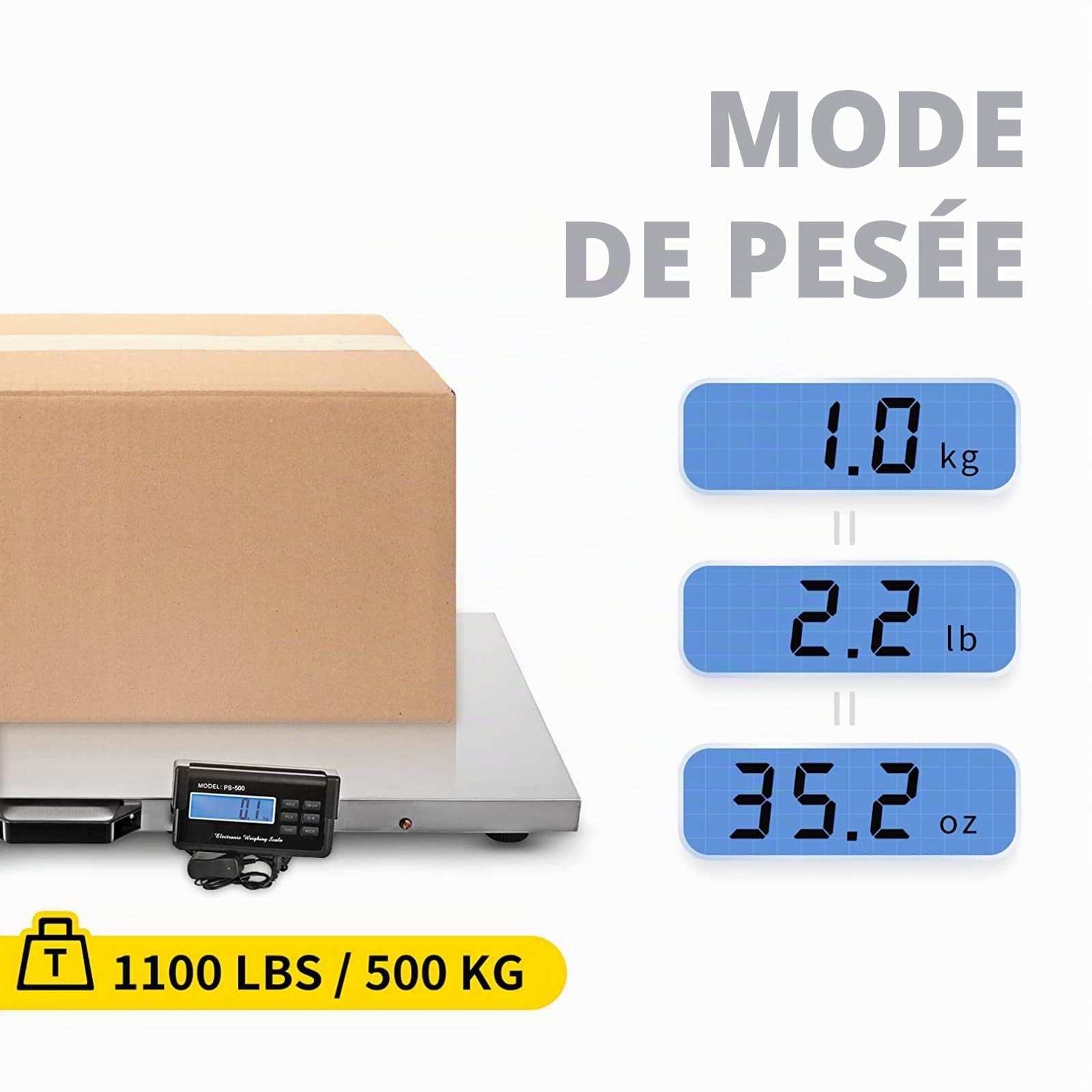Balance au sol pour animaux de compagnie, balance pour chiens, chats, vétérinaire, grande plateforme en acier inoxydable 103 x 53 cm, LCD externe, unité de pesage kg/oz/lb