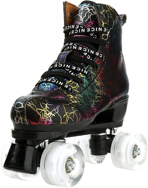 jessie Outdoor Roller Skates Women Adult with Light Up Wheels Black Quad Skating for Men Youth Boys Girls