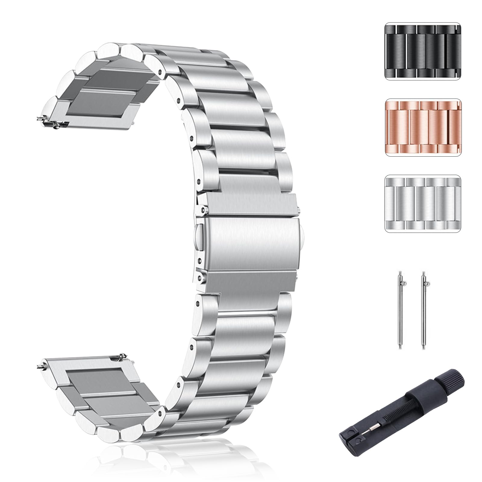 SUGARJAR 18/19/20/22mm Strap for Garmin/Huawei/Samsung/Amazfit/Fossil, Replacement Bands IDW/Fitpolo/RUIMEN/Jugeman/Blackview/Aea c/Willful/TEMINICE/Umidigi for Stainless Steel