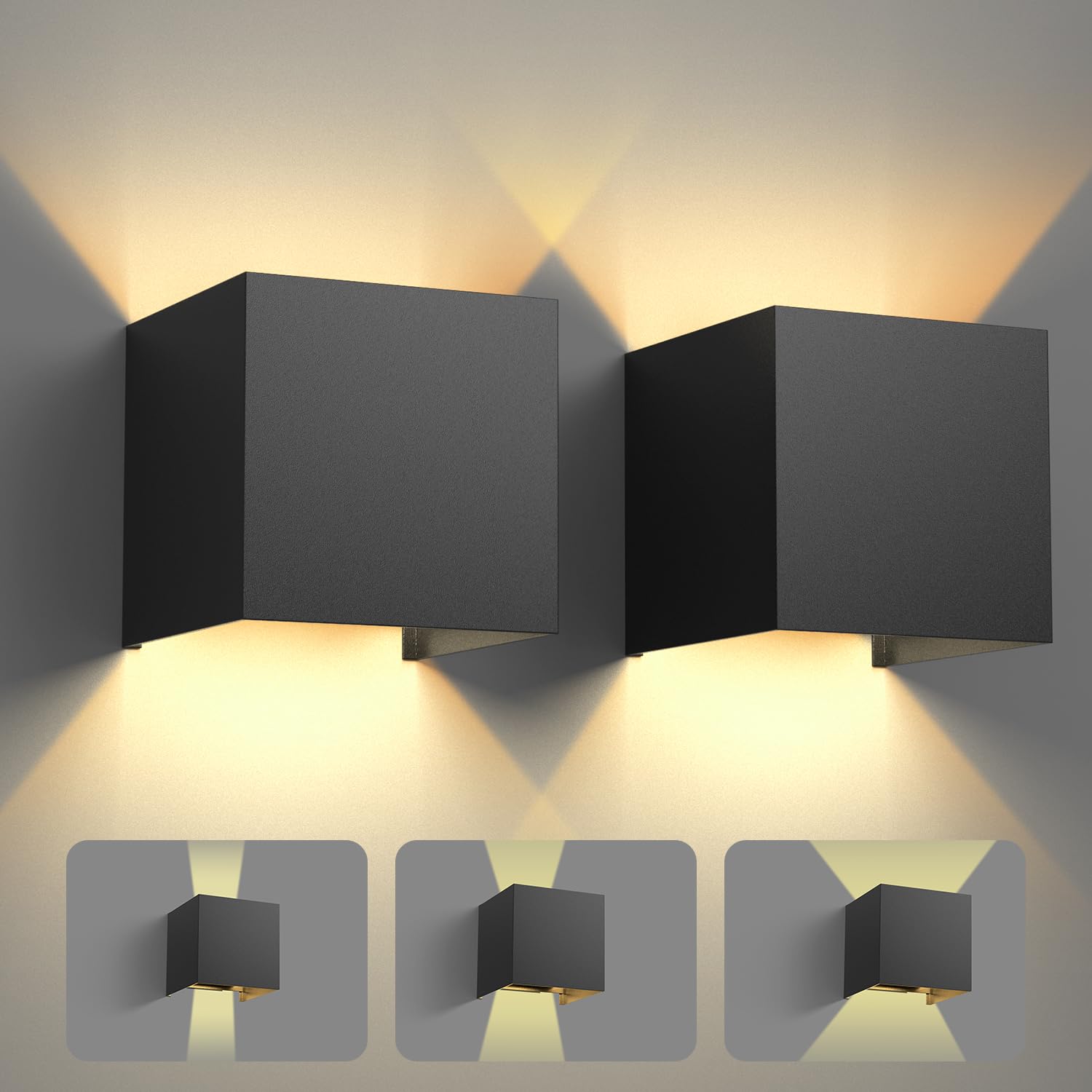 vatato 2 Stück LED Wandleuchte 12W, Innen/Aussen Aluminium Wandlampe Einstellbarer Lichtstrahl, 3000K Warmweiß Außenwandleuchte IP54 für Wohnzimmer Schlafzimmer Garten (Anthrazit Ral 7016)