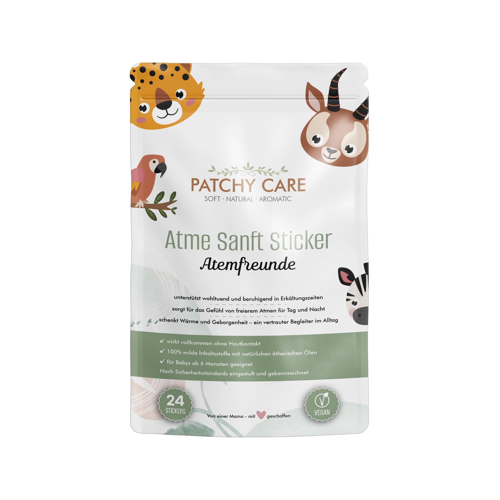 Atme Sanft Aroma Pflaster – 24 Sticker für wohltuende Atemmomente in Erkältungszeiten – Entspannend für ruhige Nächte - Für Kinder ab 6 Monaten - Ohne Hautkontakt – 100% naturreine ätherische Öle