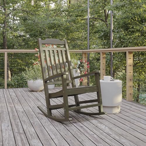 Image of Flash Furniture Winston All-Weather Poly Resin Rocking Chair in Mahogany