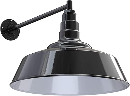 Miniatura 9 de Steel Lighting Co. Redondo - Luz de granero  Montaje en pared al aire libre  Cúpula de 20 pulgadas  Cuello de cisne ascendente  Luz grande de