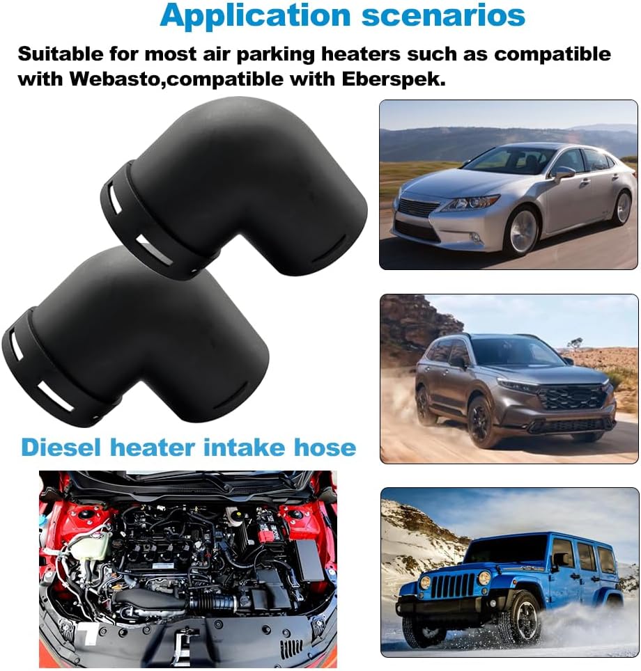 Diesel Air Heater Duct Connector,60mm/2.4inch L-Shape Elbow Ducting Pipe Outlet Connector for Diesel Air Parking Caravan Heaters,Black Plastic（2PCS）